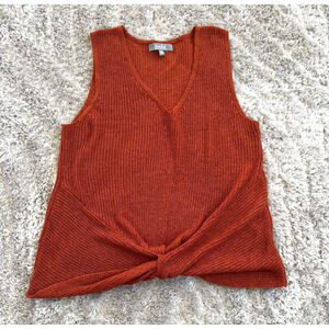Marled Women's Knit Tank Top Size MEDIUM Sleeveless V-Neck Front Knot Orange